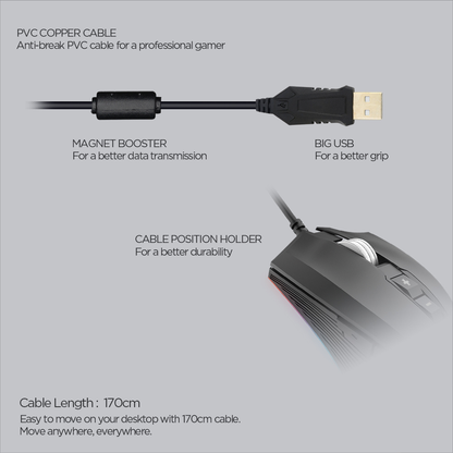FANTECH X14 Rangers | Adjustable 500 - 4000DPI | Huano 20 Million Switch | 7 Programmable Buttons | Wired Customizable 16.8 Million RGB Gaming Mouse (Black)