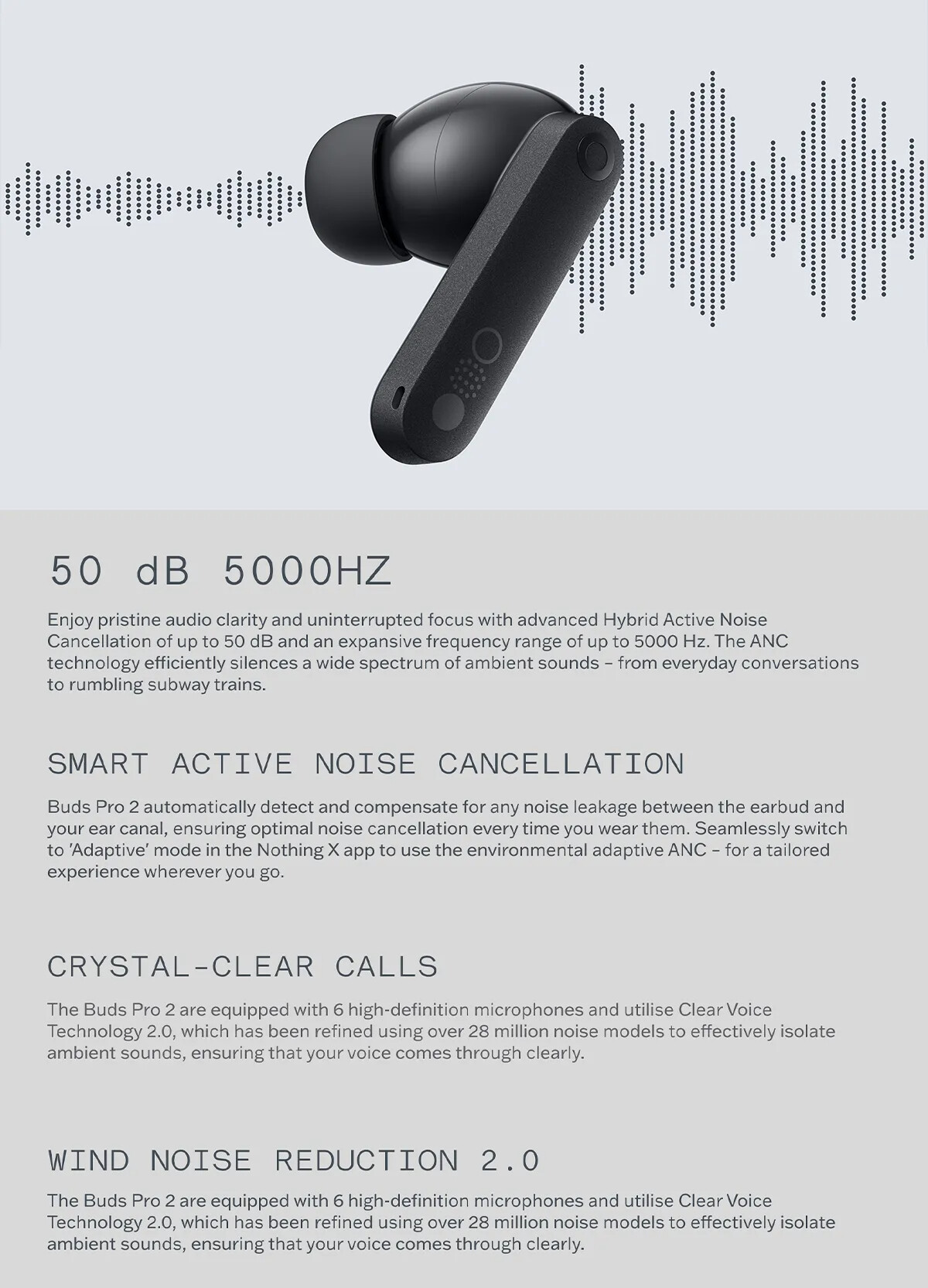 NOTHING CMF Buds Pro 2 | 50dB ANC | High-Res Sound | 6 HD Mics | 11mm + 6mm Dual Drivers | Wireless Bluetooth Earbuds (Light Grey)