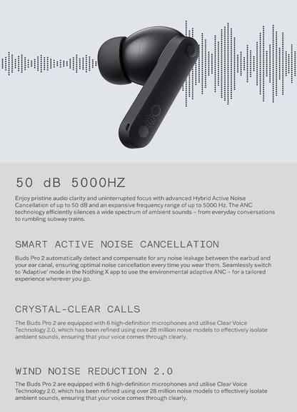 NOTHING CMF Buds Pro 2 | 50dB ANC | High-Res Sound | 6 HD Mics | 11mm + 6mm Dual Drivers | Wireless Bluetooth Earbuds (Light Grey)