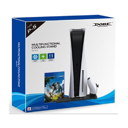 DOBE TP5-0593 Multi-Functional Disc Holding & Console Cooling & Controller Charging Stand For PS5 Fat (Black)