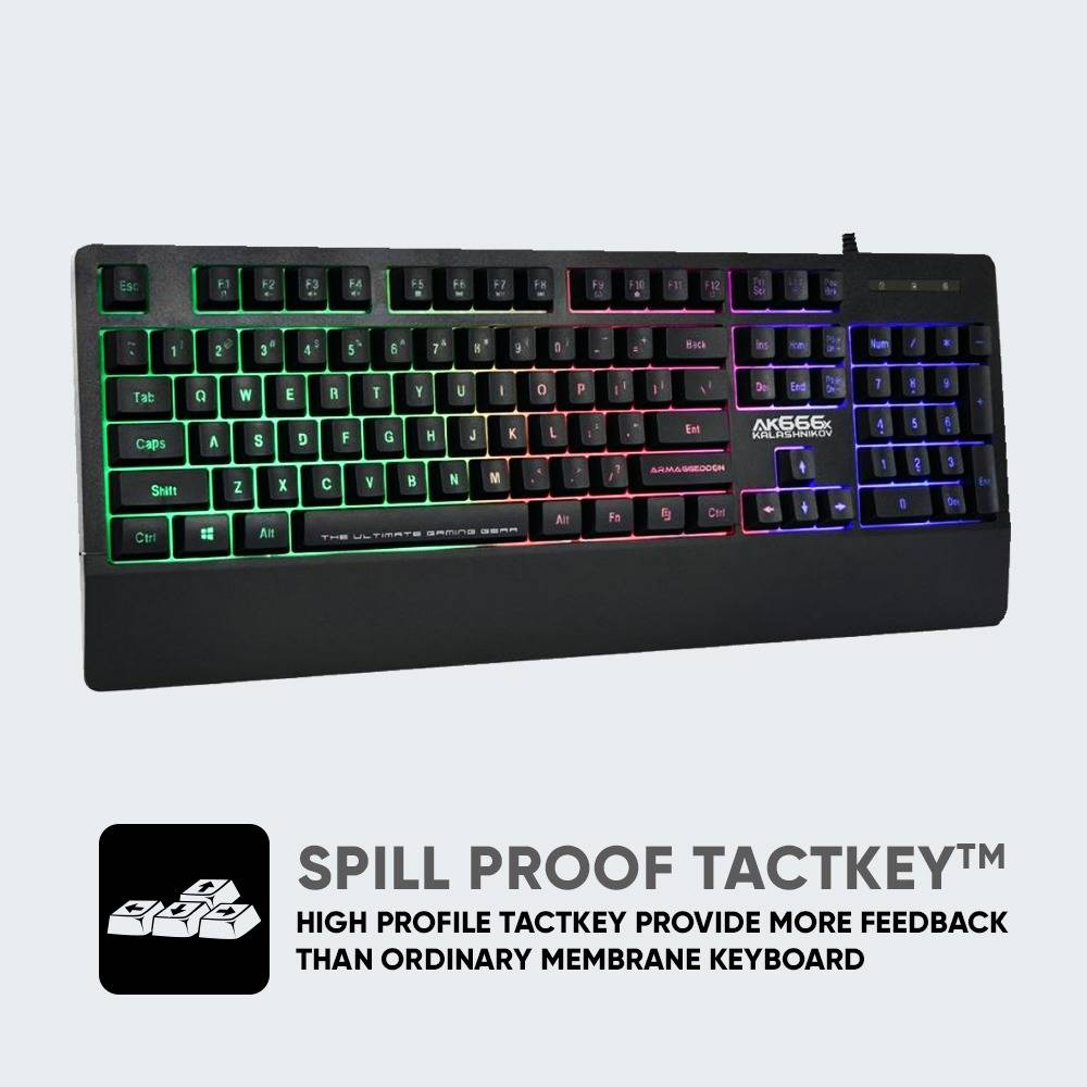 ARMAGGEDDON AK-666X | Silent Key | 8 Backlight Effects | High Profile TactKeys Membrane | 104 Keys | Wired RGB Gaming Keyboard