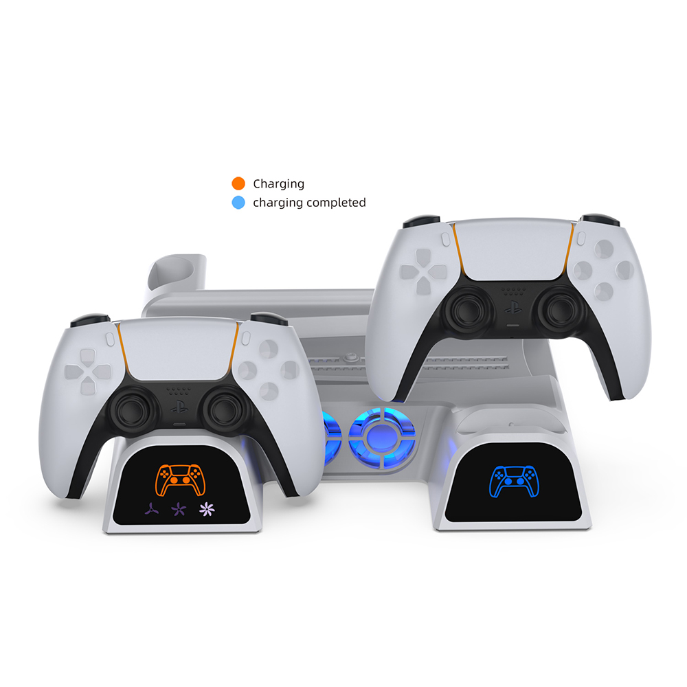 DOBE TP5-3532D Multi-Function Disc Holder & Console Cooling & Dual Controller Charging Dock For PS5 Fat / PS5 Slim / PS5 Pro (White)