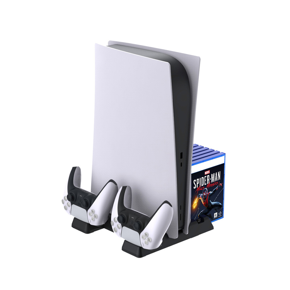 DOBE TP5-0593 Multi-Functional Disc Holding & Console Cooling & Controller Charging Stand For PS5 Fat (Black)
