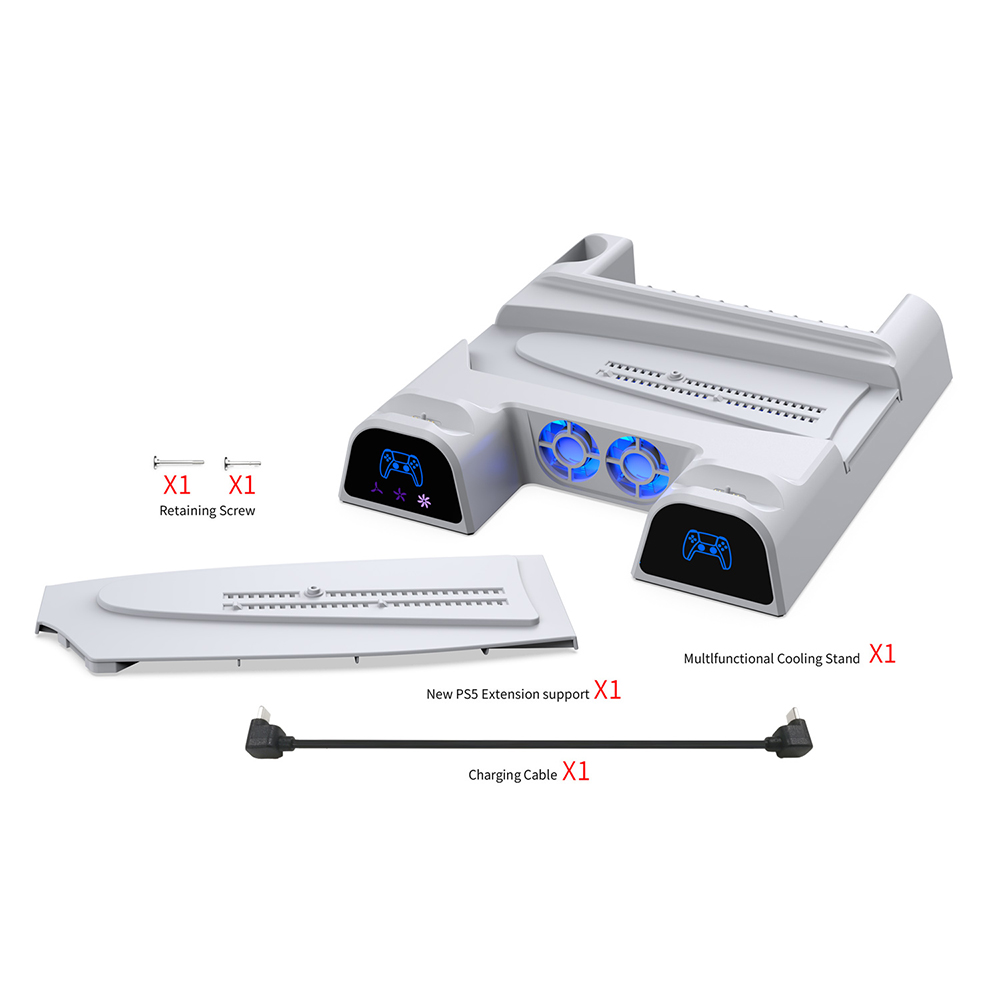 DOBE TP5-3532D Multi-Function Disc Holder & Console Cooling & Dual Controller Charging Dock For PS5 Fat / PS5 Slim / PS5 Pro (White)