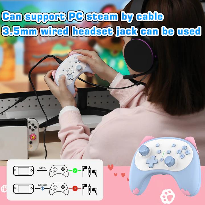 IINE L289 Tokyo Rise 2ND Gen Mini Cartoon Cat Wireless Controller For Nintendo Switch (Grooky Green)